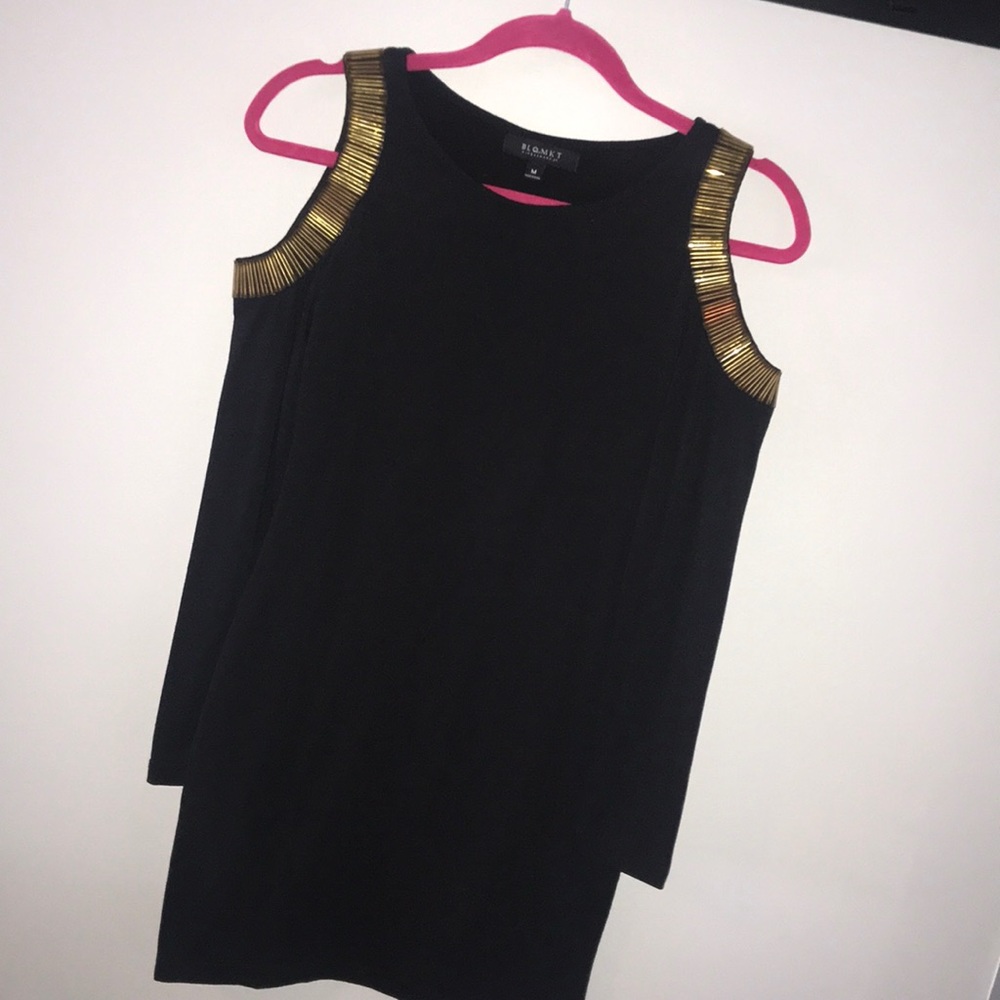 Open Shoulder Long Sleeve Black Dress